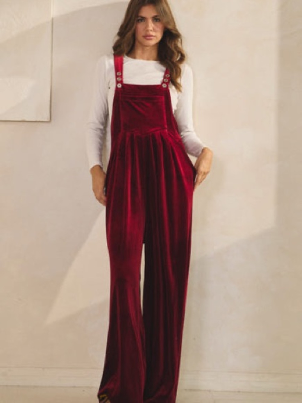 Coldwater Creek garnet red velvet stretch overalls EUC small